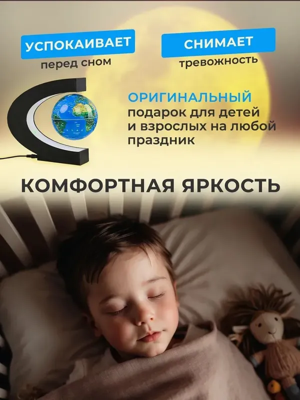 Глобус светильник ночник левитирующий — фото 4