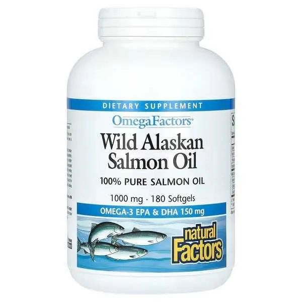 Омега-3 жир дикого аляскинского лосося, 1000 мг, 180 капсул. Omega-3