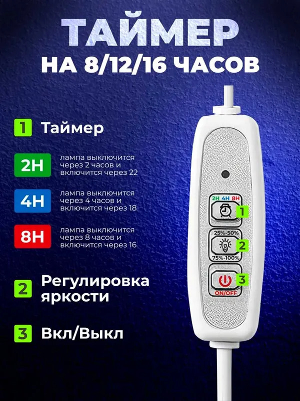 Фитолампа для растений. Полный спектр. С USB, таймером, на штативе — фото 4