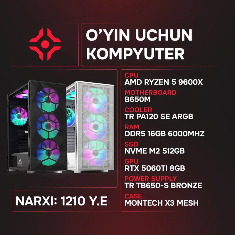 R5 9600X/ 16Gb 6000MHz/ NVMe 512Gb/ RTX5060Ti 8Gb R5 9600X/ 16Gb 6000MHz/ NVMe 512Gb/ RTX5060Ti 8Gb
