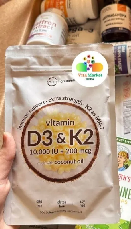 Vitamin d3 k2 - 10000 dozali,300 softgel,д3 к2, 200 mcg,Kokos yogi bla