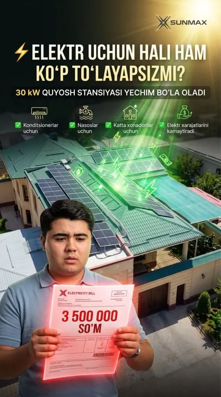 Quyosh paneli o‘rnatish xizmati | Sunmax 7 Quyosh paneli o‘rnatish xizmati | Sunmax 7
