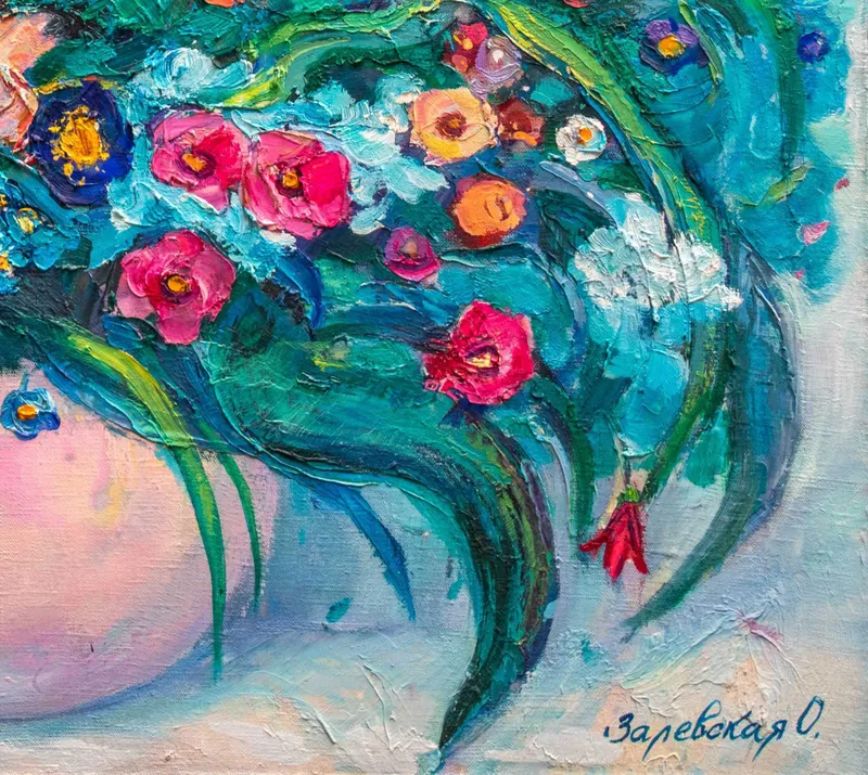 Картина. Бирюзовый букет. Холст, масло. 75х85 см. 8 Картина. Бирюзовый букет. Холст, масло. 75х85 см. 8