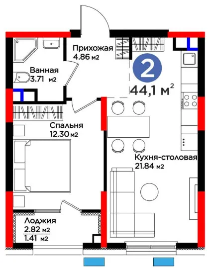 Яшнабад, 45,47м2, метро,Ипотека П\в 20% 189млн.сум