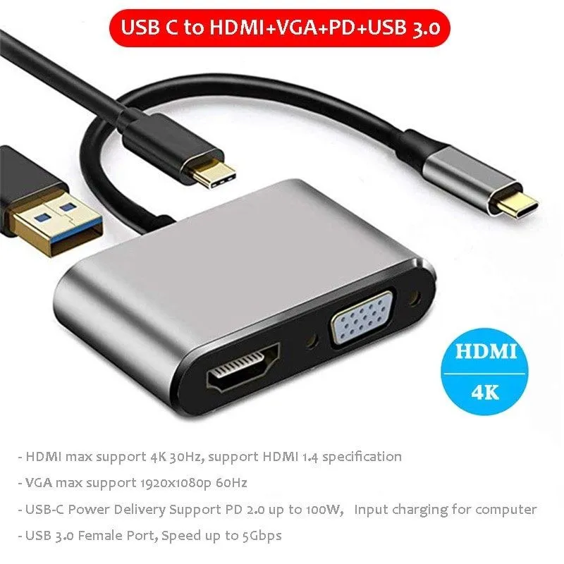 Type c > hdmi, vga , usb 3.0 , type c 4 port,macbook,переходник