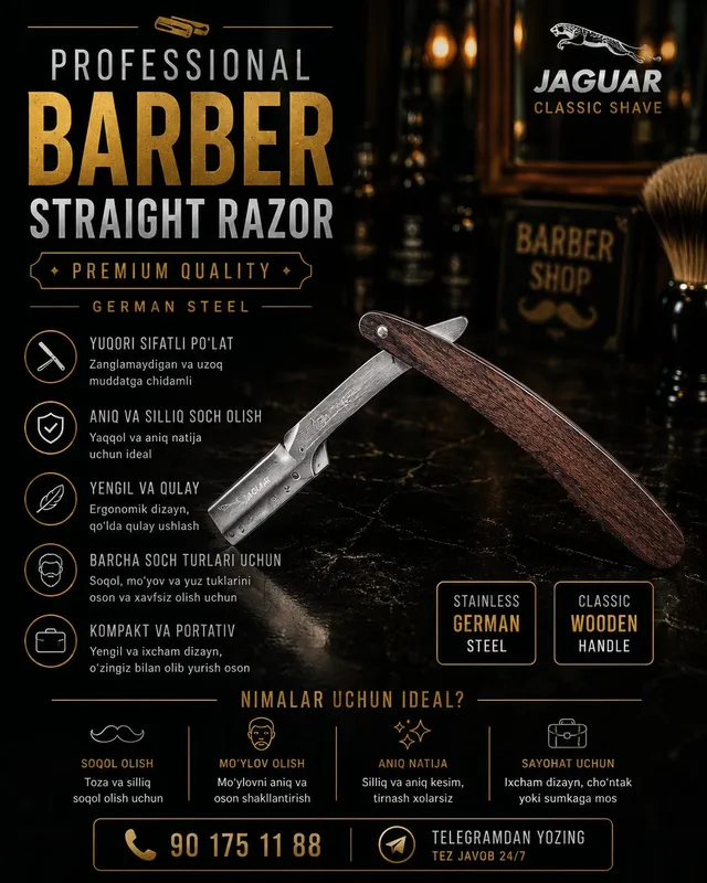 Jaguar Professional Straight Razor – Yog'och Dasta