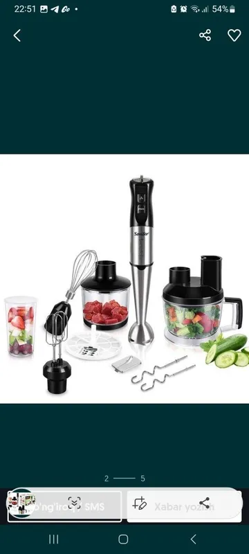 Погружной блендер 5 в 1 SONIFER SF-8091 Pogrujnoy blender hand blender — фото 4
