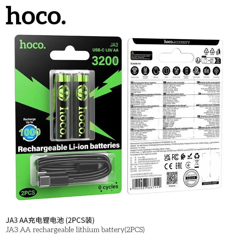 Hoco JA3 JA4 перезаряжаемые литиевые AA-батарейки Rechargeable Battery — фото 7