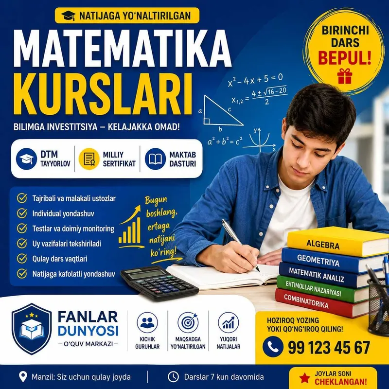 Matematika kursi | 100% Natijaga yo'qotilgan | Birinchi dars BEPUL 1