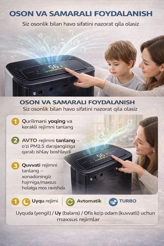 Очиститель воздуха для дома с HEPA-фильтром, тихий, для аллергиков — фото 3