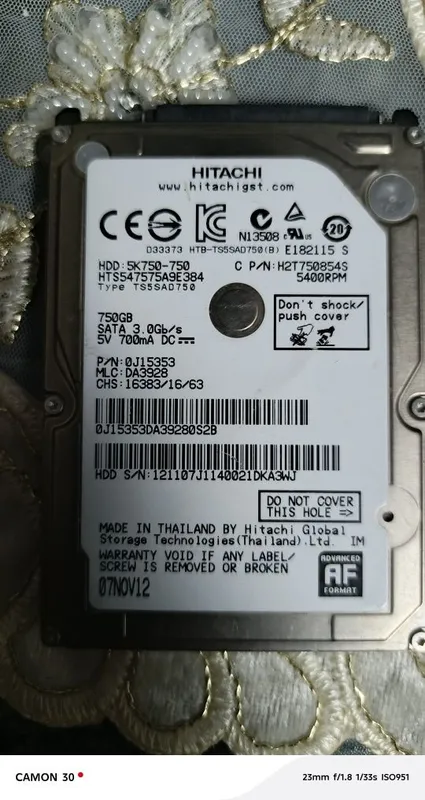 HARD DICK.750 GB sara. 3.0Gb/s 5 v 500mA 5400RPM Tailanda ishlab 1