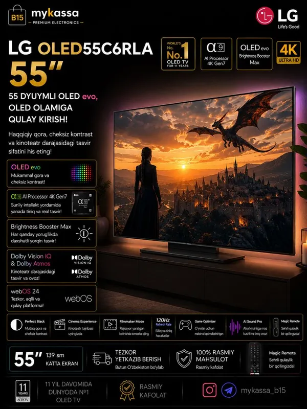 LG OLED55C6RLA — 55 dyuymli OLED evo • Dastavka • New