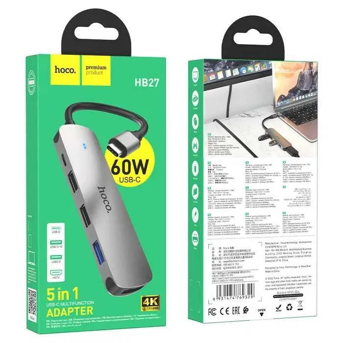 Type-C хаб HB27 HDTV + USB3.0 + USB2.0*2 + PD 2 Type-C хаб HB27 HDTV + USB3.0 + USB2.0*2 + PD 2