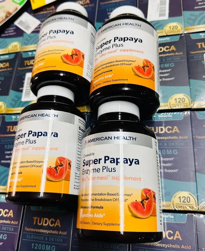 Super papaya enzyme, папая, энзим, american health, 360 ta tablet