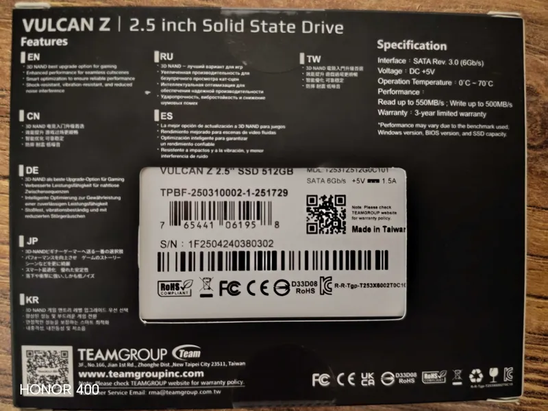 SSD VULCAN Z 512Gb Ns100 2.5’ Sata III 6Gb/s SSD — фото 1
