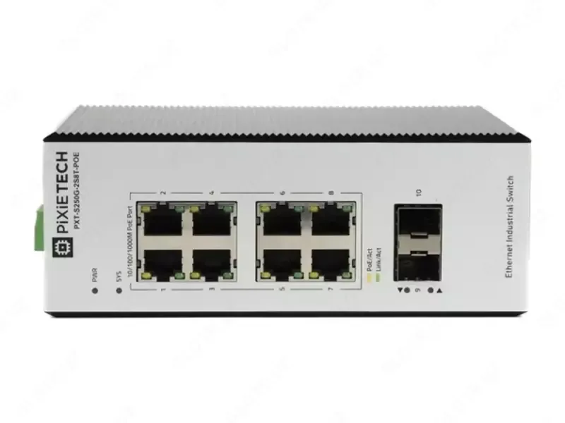 PXT-S250G-2S8T-POE kommutatori, 8 ta PoE porti, DIN