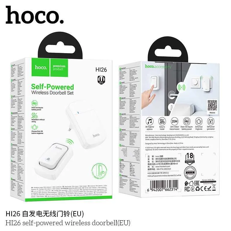 Hoco HI26 Самогенерирующий беспроводной дверной звонок (евростандарт) — фото 7