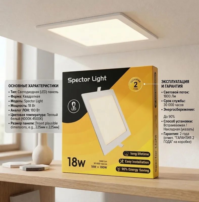 Лампа Светодиодная LED-панель Spector Light 18W 1 Лампа Светодиодная LED-панель Spector Light 18W 1
