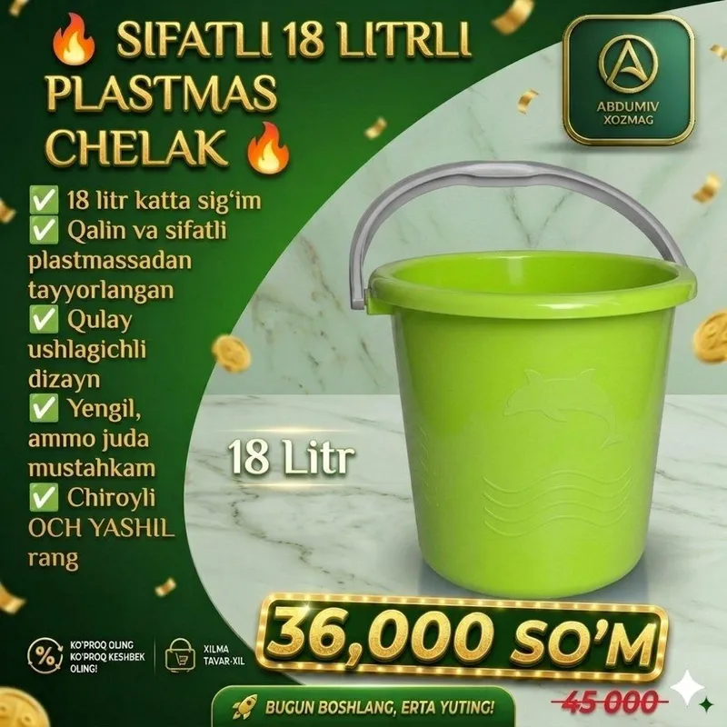 18 L. PLASTMAS OCH YASHIL CHELAK - ABDUMIV XOZMAG