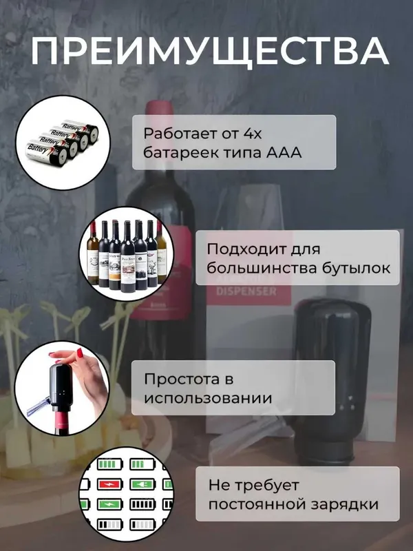 Аэратор для вина и напитков, автоматический дозатор на батарейках — фото 2