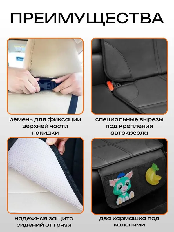 Защитная накидка под автокресло антискользящим покрытием,вырезы ISOFIX — фото 1