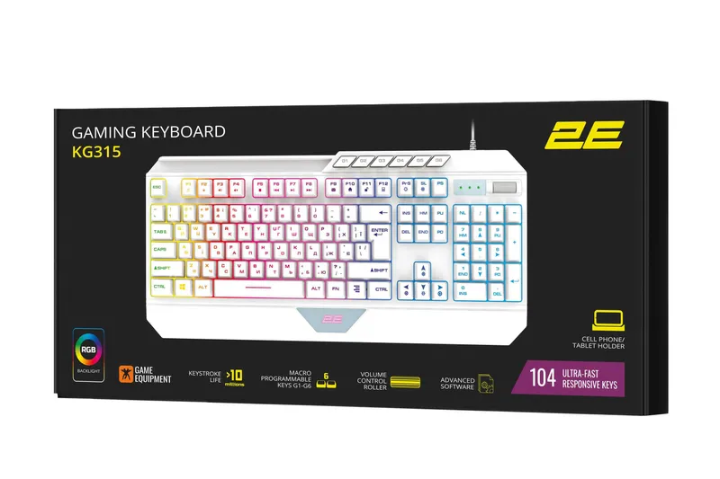 }Клавиатура мембранная 2E GAMING KG315 110key белый / 2E-KG315UWT_AK — фото 3