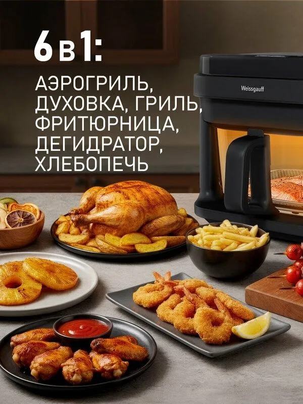 Аэрогриль электрический Weissgauff WAF 515 GB Air Cook Master, объем 5 3