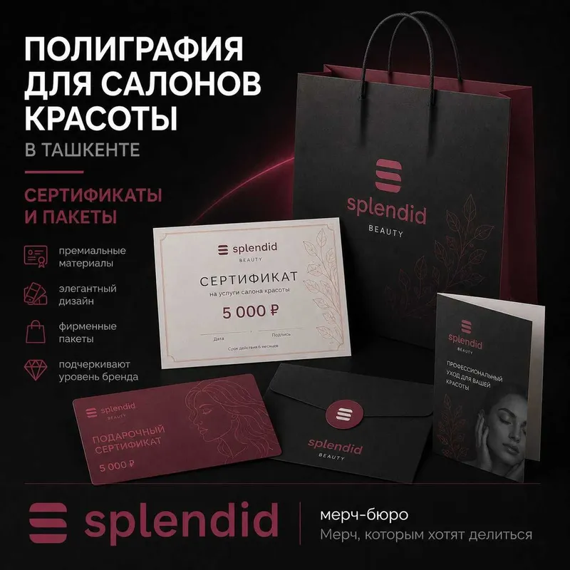 Полиграфия для салонов красоты в Ташкенте | Сертификаты и пакеты