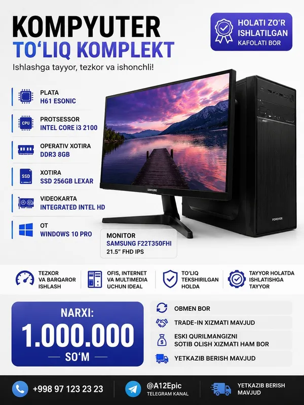 KOMPYUTER i3 8ga 256+ 22monitor