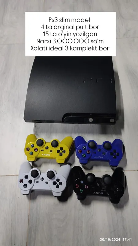 Playstation 3 slim madel 4 ta orginal jostik 15 ta toʻp oʻyin