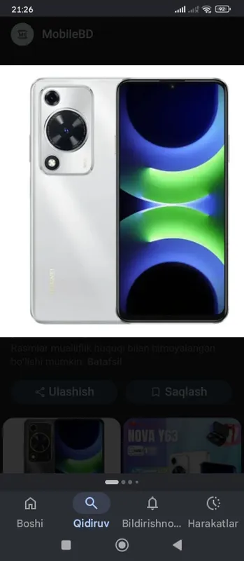 Huawei nova y63 sotiladi