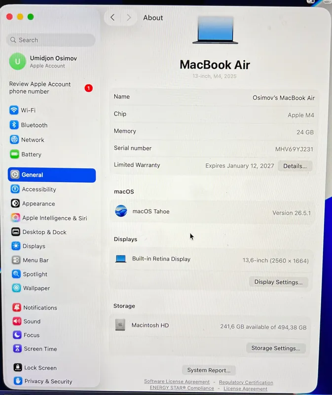 MacBook Air M4 2025. Цвет Midnight. + отдаю бесплатно MagicMouse 3