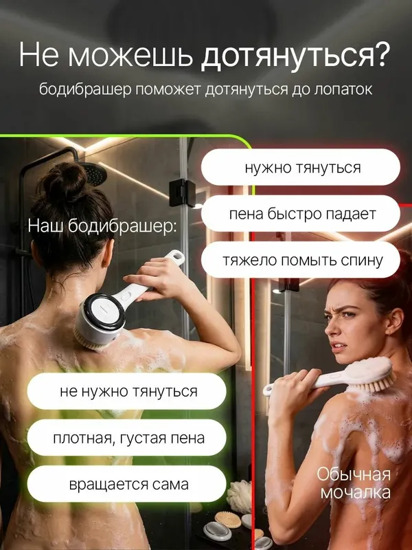 Электрическая щетка для тела, на длинной ручке 2 Электрическая щетка для тела, на длинной ручке 2