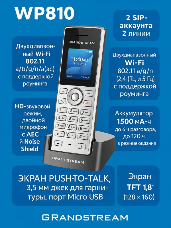 Grandstream WP810 — беспроводной Wi-Fi IP-телефон 1