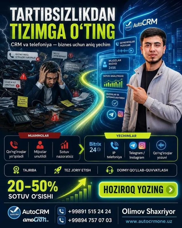amoCRM | Bitrix24 | Telefoniya | AI Chatbotlar 3 amoCRM | Bitrix24 | Telefoniya | AI Chatbotlar 3