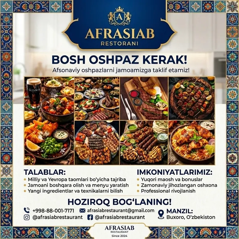 AFRASIAB RESTORANI — БОШ ОШПАЗ КЕРАК КАТТА МАОШ