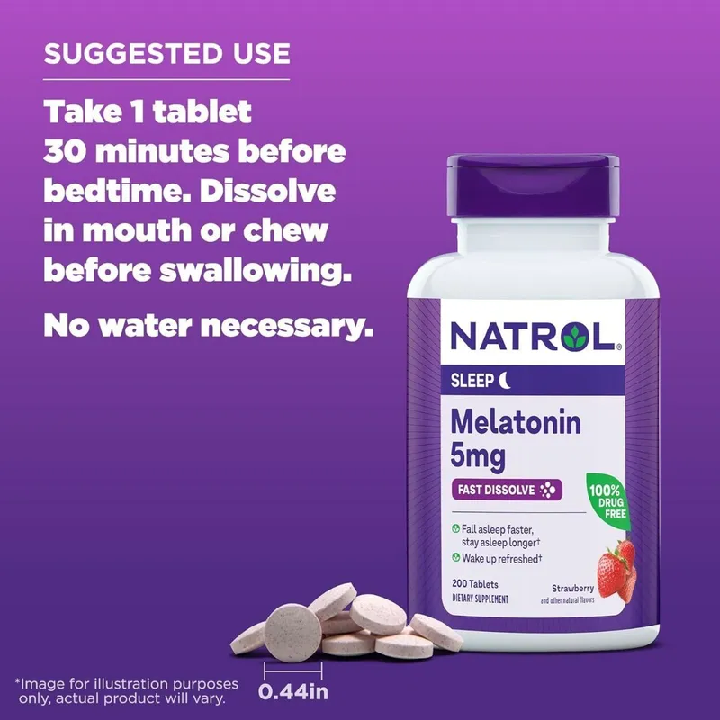 Melatonin 5mg NATROL, мелатонин 250 жевательных таблеток — фото 2