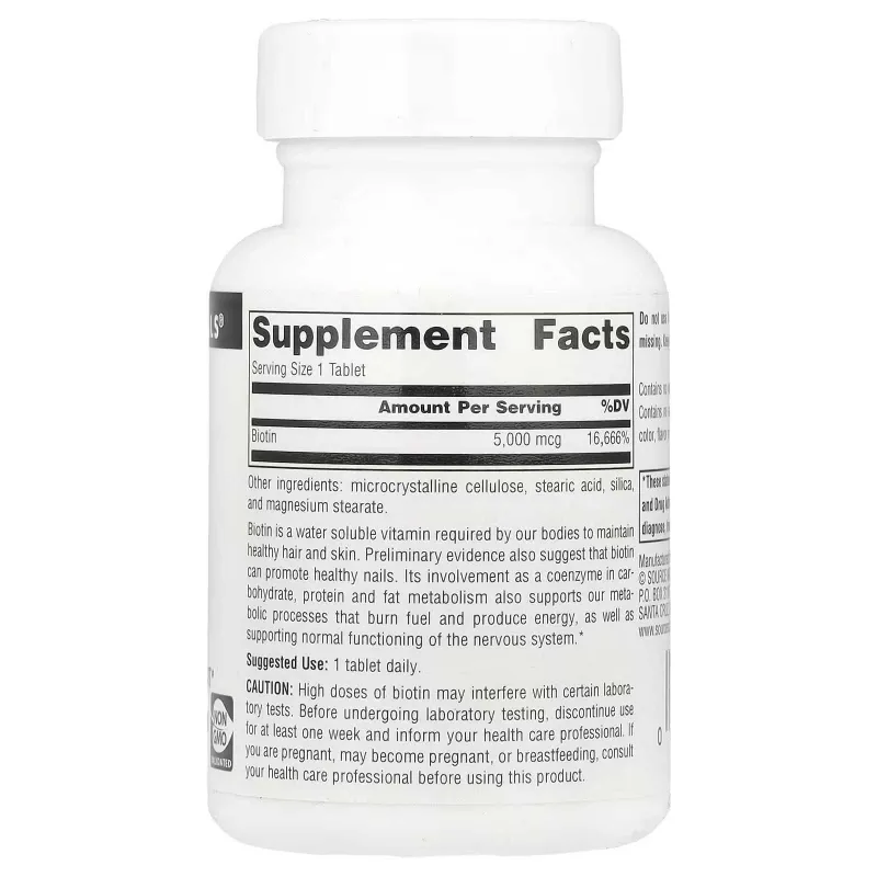 Биотин Source Naturals, Biotin, 5,000 mcg , 60 Tablets — фото 1