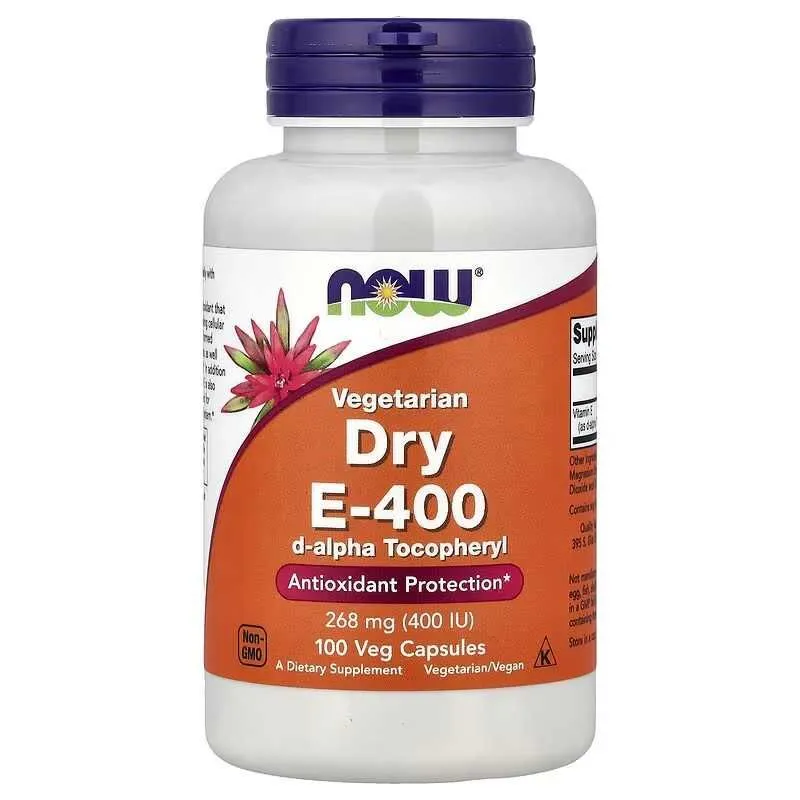 NOW Foods Dry E-400 витамин E-400 268 мг 100 вегетарианских капсул — фото 1