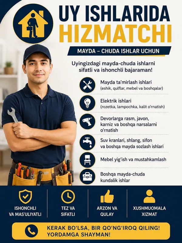 Uy ishlarida ish honada kunlik ishlar