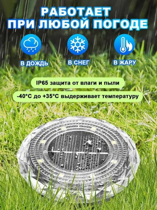 Садовый светильник на солнечной батарее, авто вкл., тёплый свет, 8 шт — фото 4