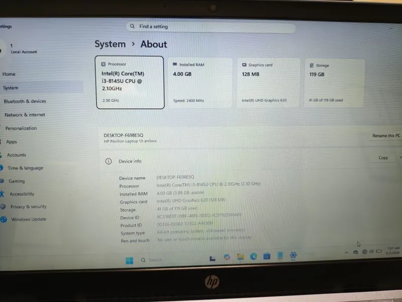 Hp Laptop 13 IPS FHD, core i3 , 4GB, ssd 128GB — фото 3