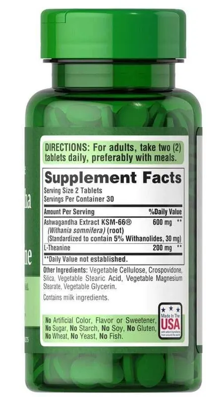 Puritan’s Pride Ashwagandha + L-Theanine 60 Tablet — фото 1