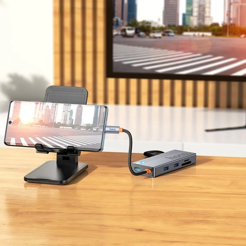 Hoco HB52 Hub Wow 8-в-1 HDMI 4K 60Hz,PD 100W, USB 3.0 5Gbps,RJ45,SD/TF — фото 4