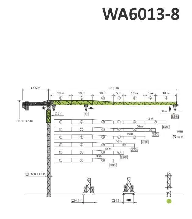 Башенный кран, модель:WA6013-8F, Анкерный, без оголовка, новый 1 Башенный кран, модель:WA6013-8F, Анкерный, без оголовка, новый 1