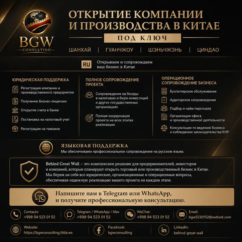 BGW bilan Xitoyda kompaniya yoki zavod ochish