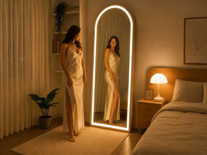 LED chiroqli arka pol oynasi 180x80 sm, zamonaviy uy interyeri uchun