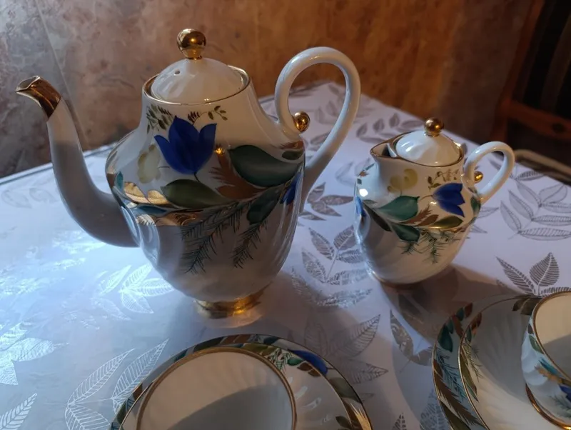 Винтажный кофейный сервиз "Синий колокольчик" ЛФЗ 4