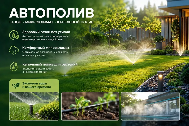 Автополив газон капельный полив микроклимат участка
