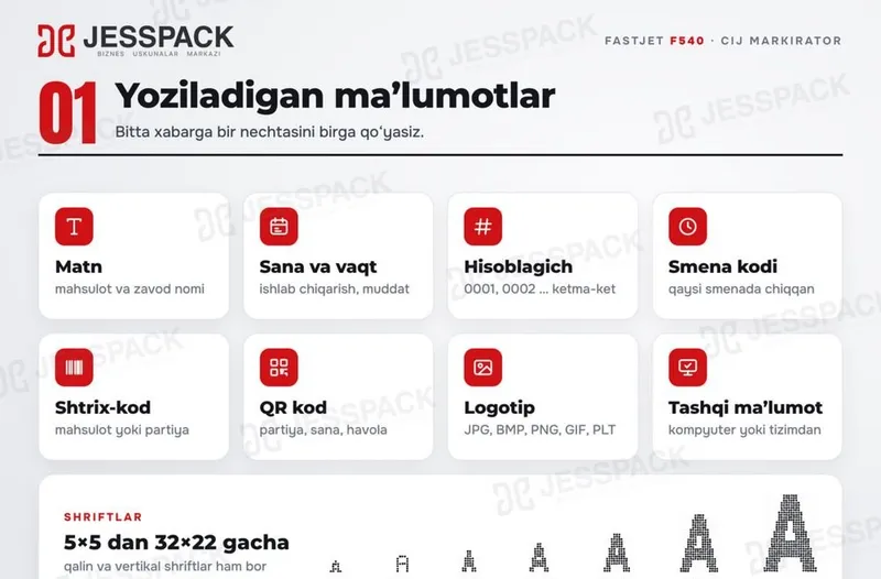 Markirovka qurilmasi | Dater | Sana printeri | Yaroqlilik muddati | Fastjet F540 3